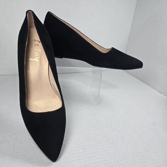 FS/NY French Sole Clap Black Suede Wedge Shoes Size Women's 7 B - Picture 1 of 9